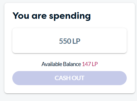 Encadré LifePoints au moment du retrait : You are spending 550 LP, solde disponible 147 LP