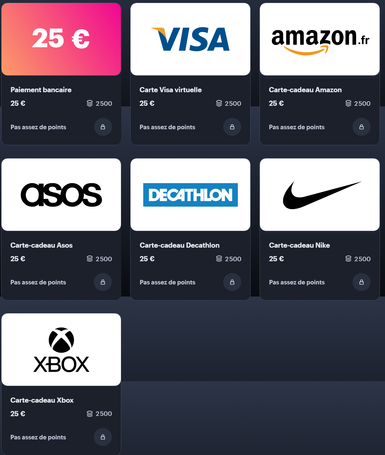 Les sept options du palier a 25 euros dans le catalogue francais