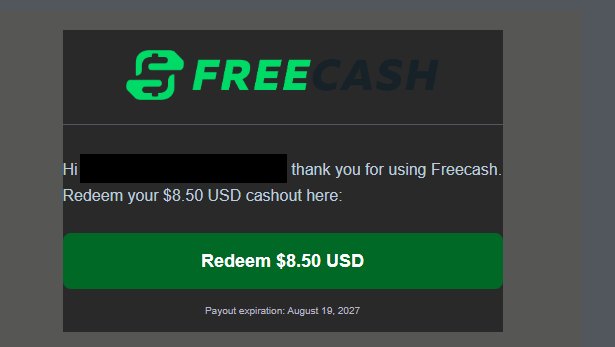 Mail von Freecash über Tremendous: Redeem your 8.50 USD cashout here, Knopf Redeem 8.50 USD, E-Mail-Adresse geschwärzt