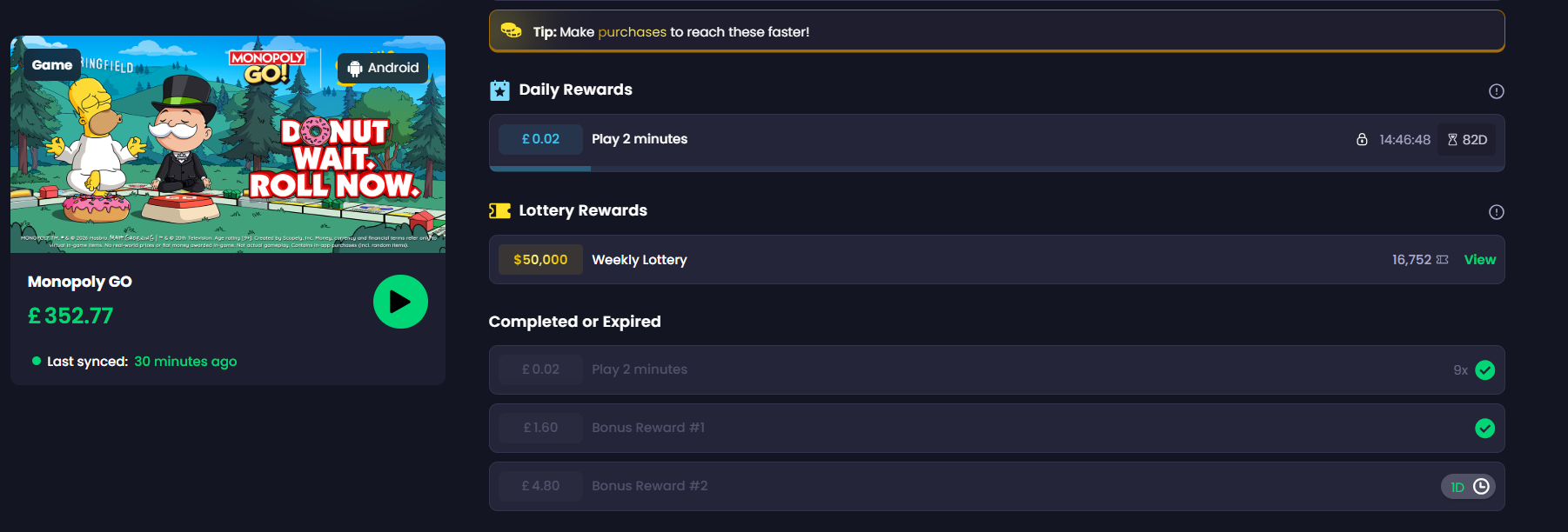 Freecash reward ladder for a mobile game with per-step amounts