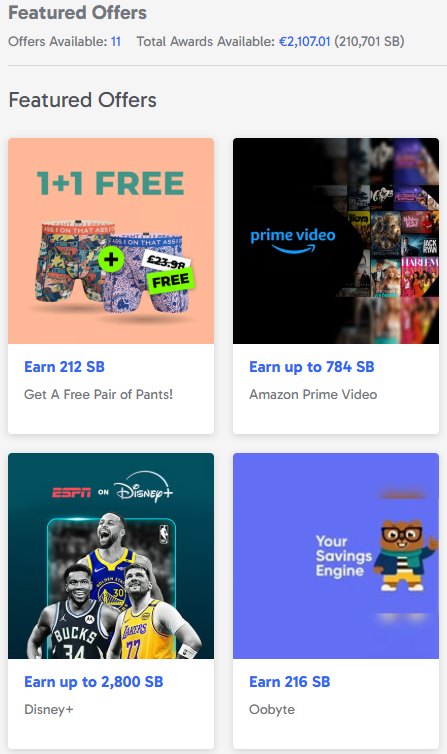 Swagbucks featured offers: Amazon Prime Video earn up to 784 SB, Disney+ earn up to 2,800 SB