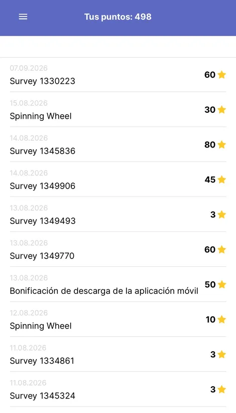 Saldo de puntos de Ipsos i-Say con varias líneas de 3 estrellas, una línea de la ruleta y la bonificación de 50 estrellas por instalar la aplicación