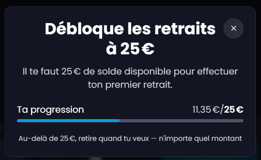 Fenetre de deblocage des retraits Freecash avec la progression du compte